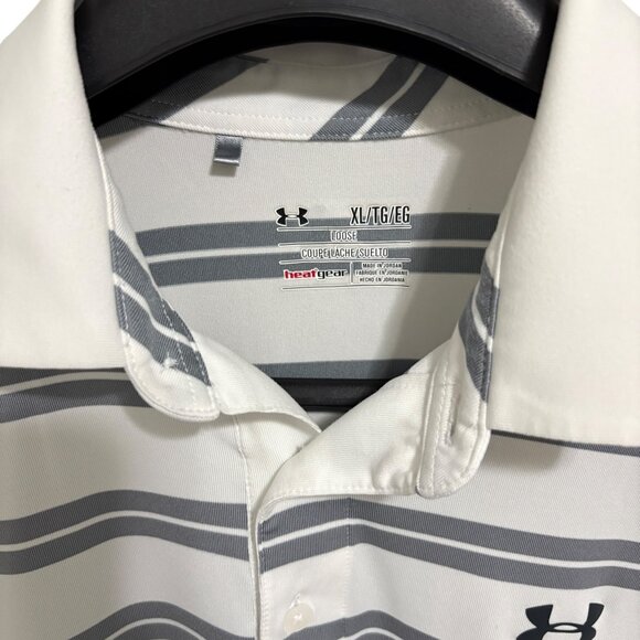 Under Armour Loose Fit Golf Polo Size XL Striped Stretch White - Picture 4 of 6